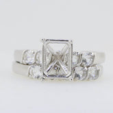2 piece Set 14K White Gold Semi Mount Ring Setting Emerald OCT 7x5mm Engagement - Syzjewelry